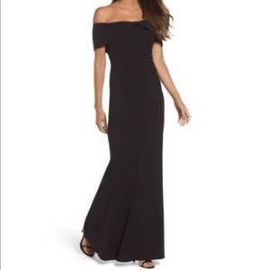 Eliza J Black Knot Front Off the Shoulder gown
